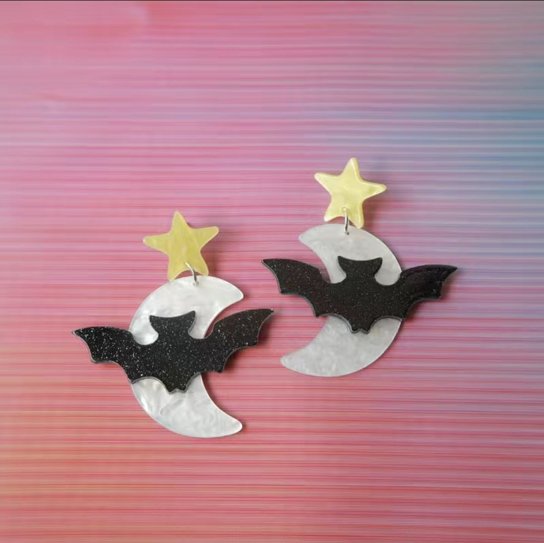 Bat Moon Dangle Earrings