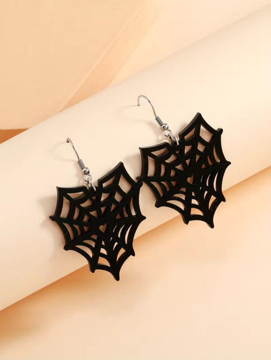 Black Spider Web Dangle Earrings