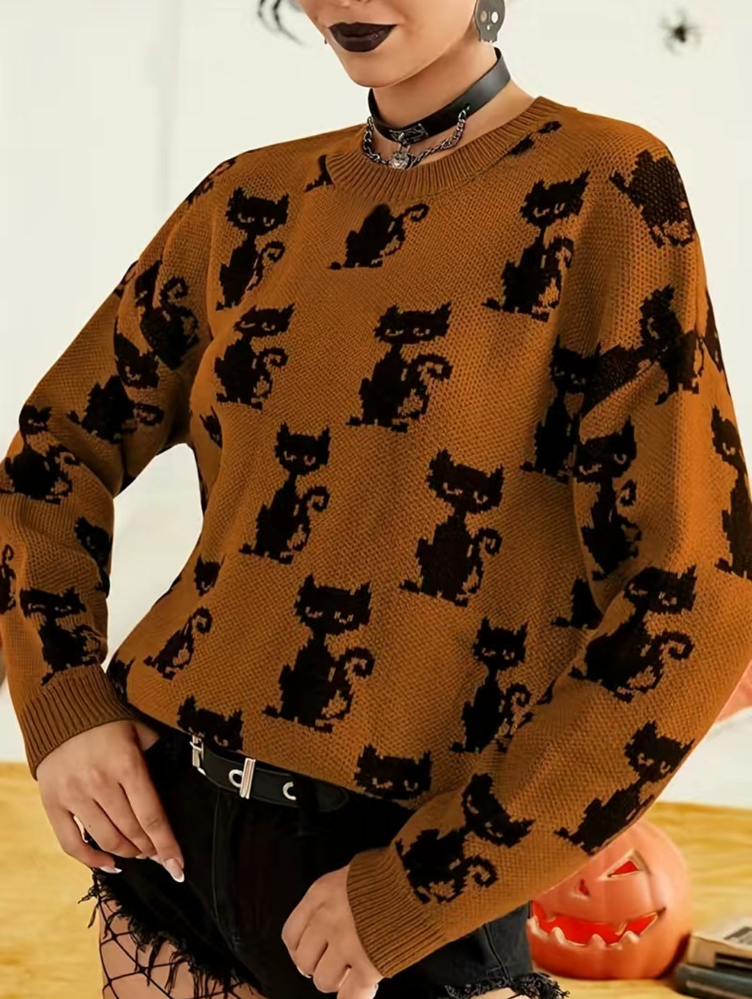 Black Cat Crew Neck Sweater