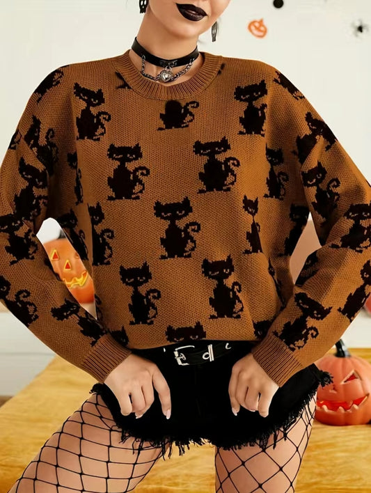 Black Cat Crew Neck Sweater