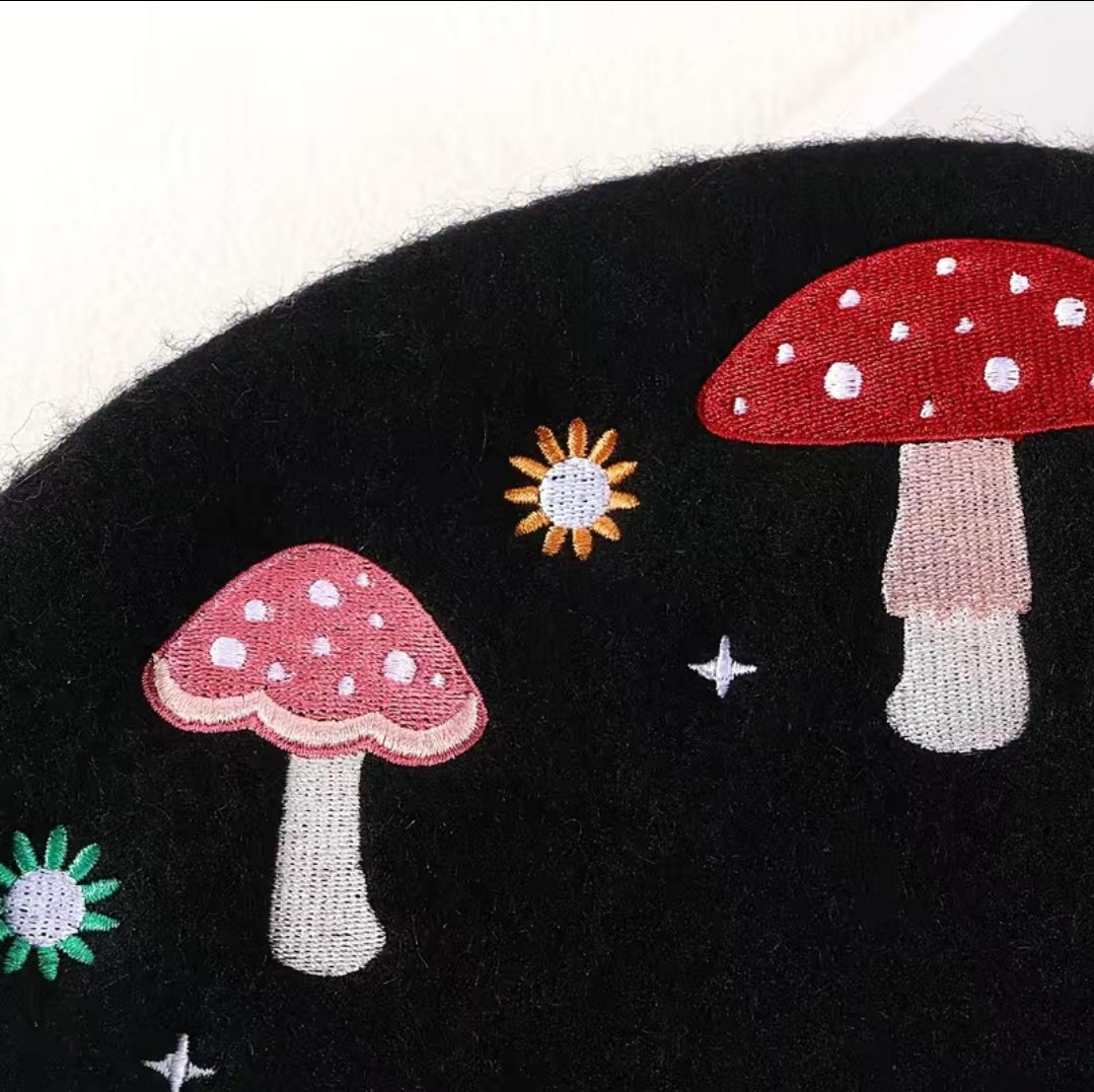 Mushroom Embroidered Beret