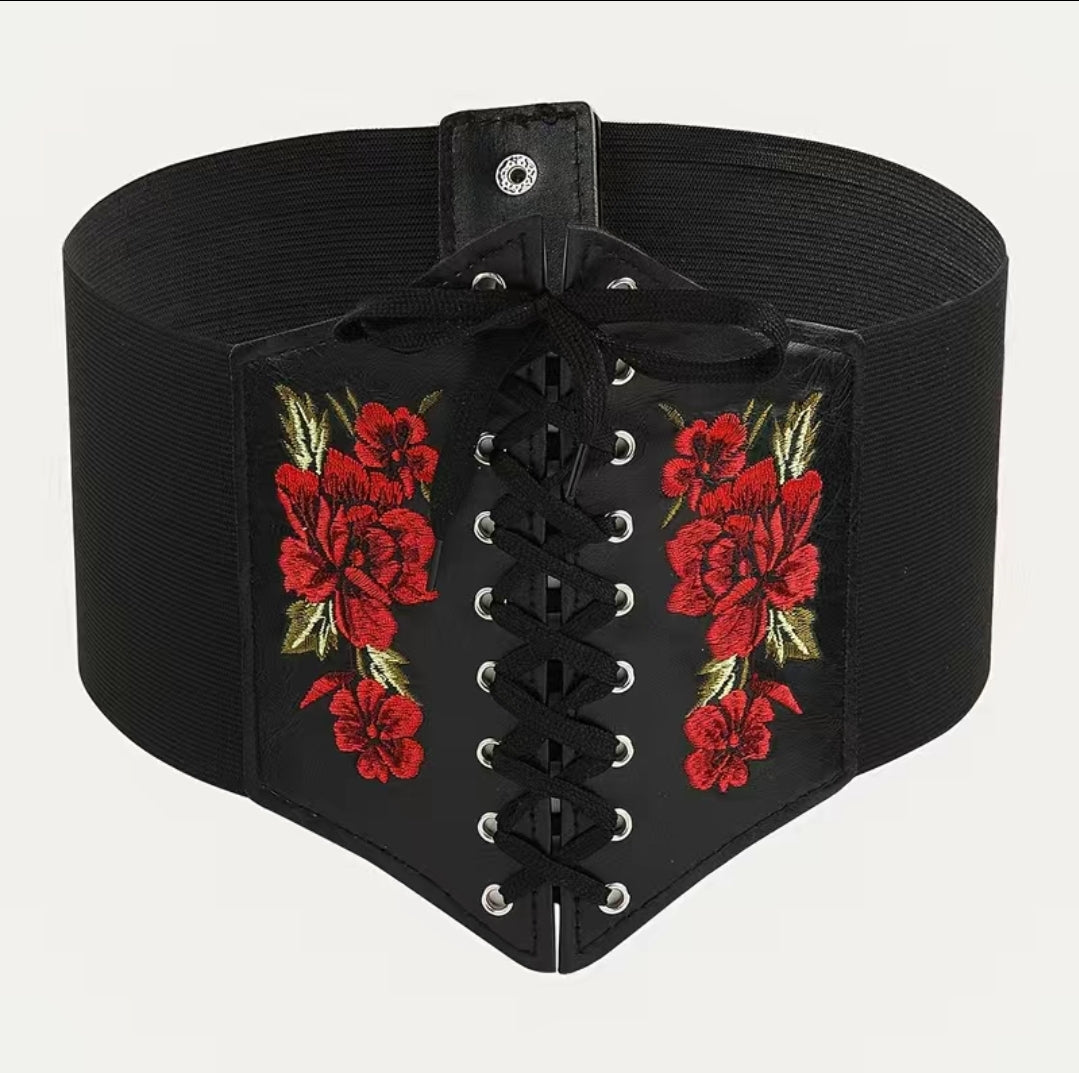 Rose Embroidered Corset Belt