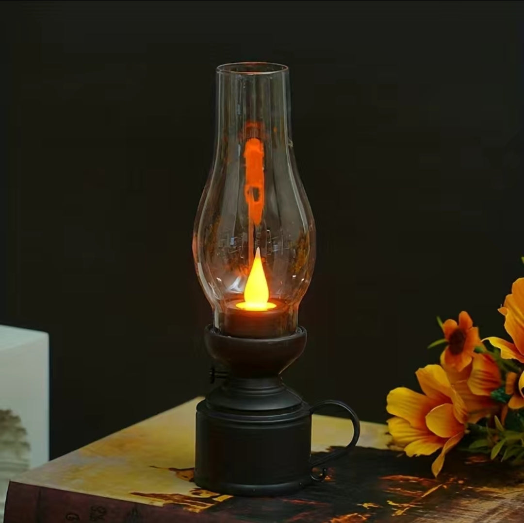 Vintage LED Kerosene Table Lamp in Black