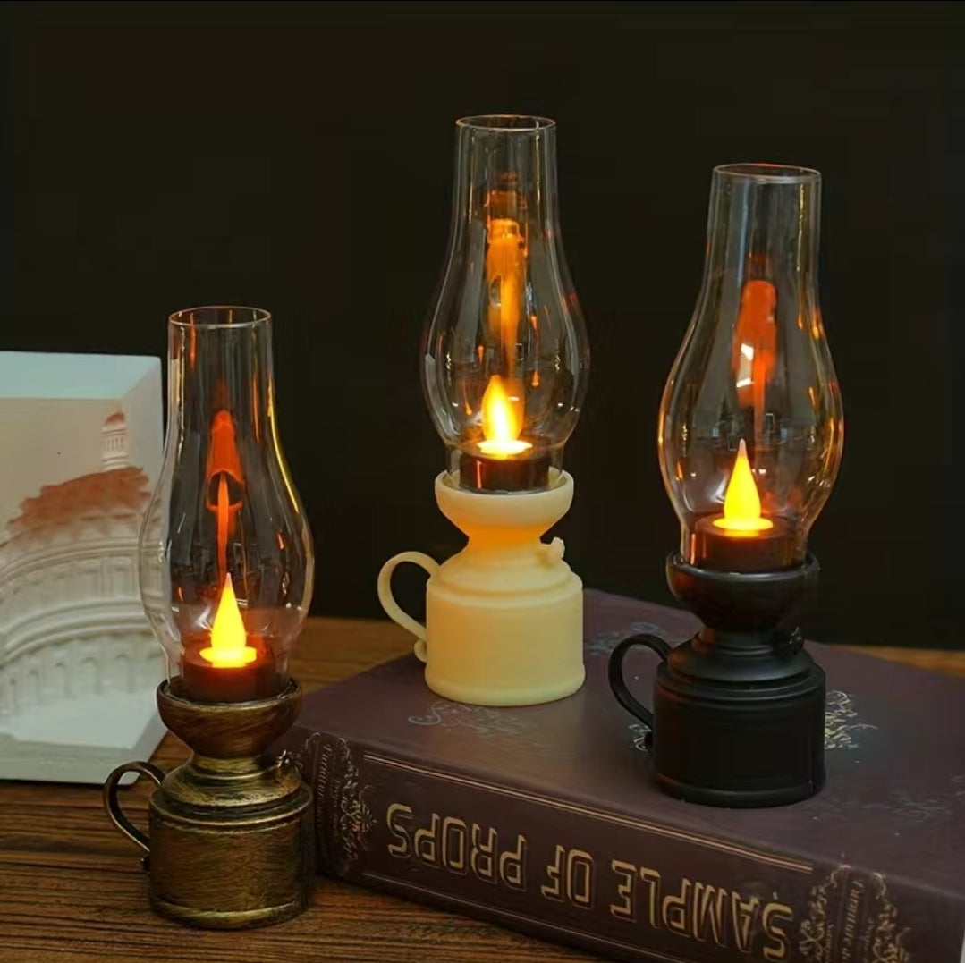 Vintage LED Kerosene Table Lamp in Black