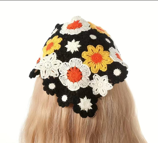 Vintage style Flower Crochet Hair Scarf