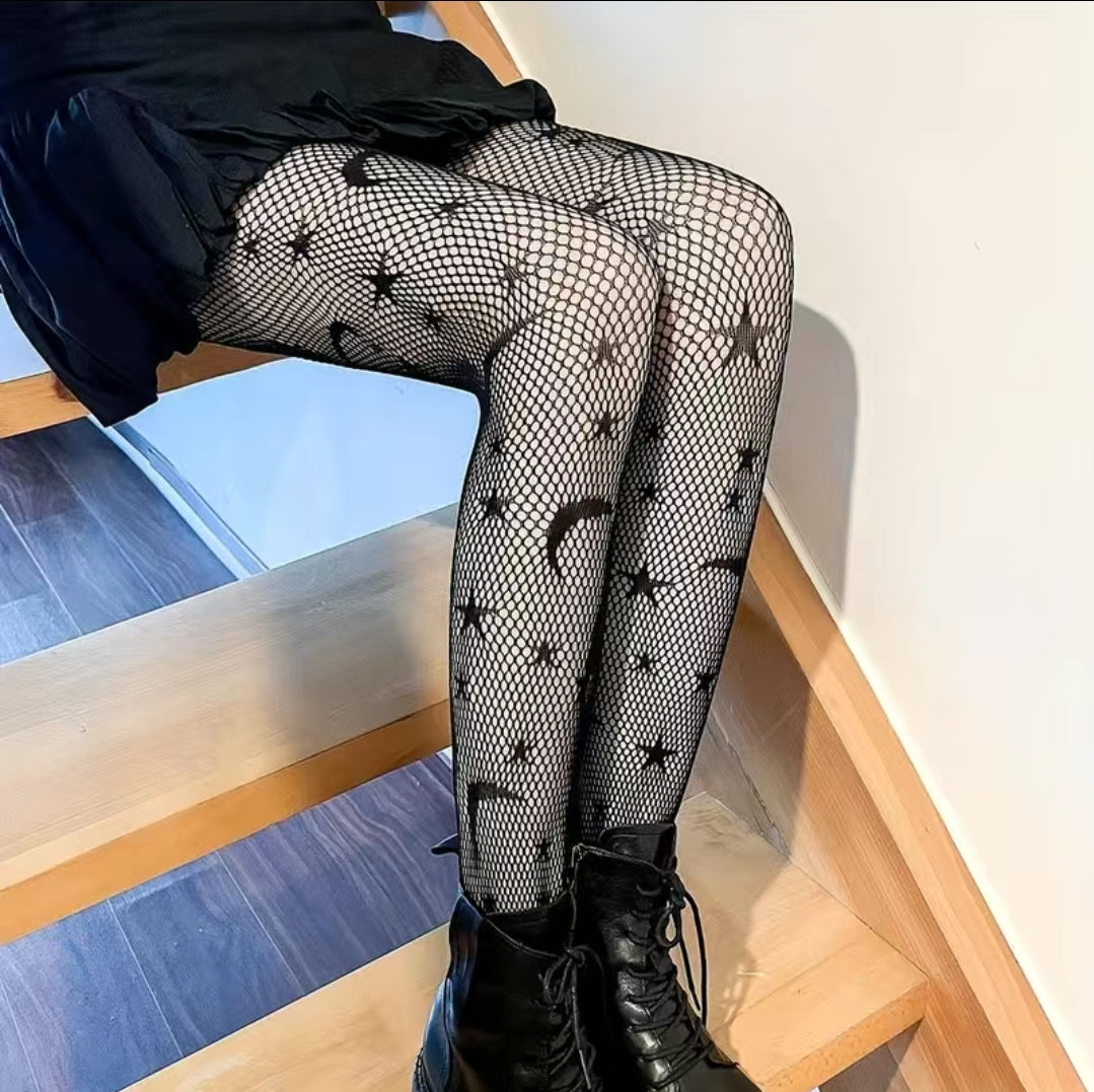 Moon and Star Fishnet Tights