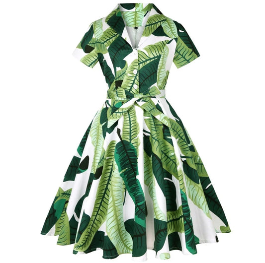 Green Leaf Pinup Swing Dress
