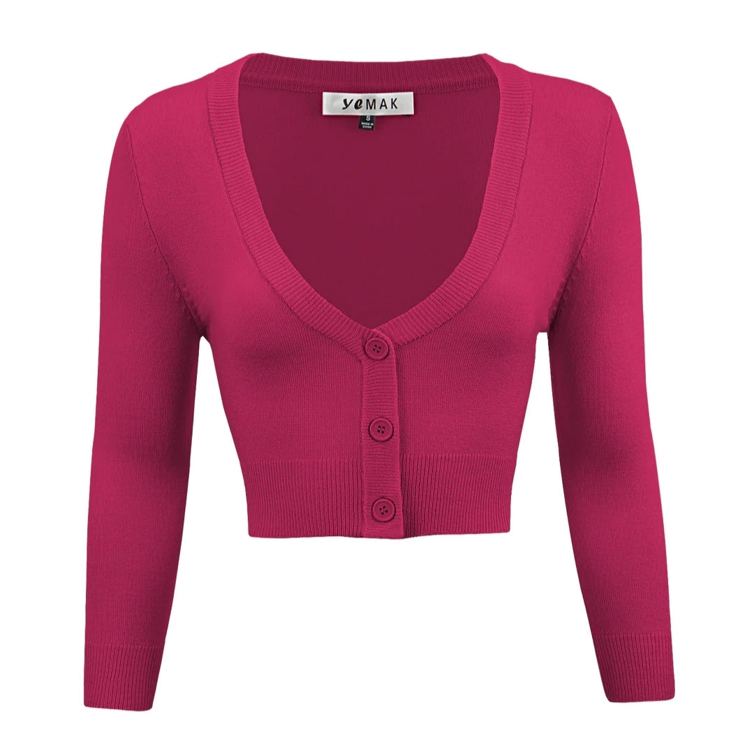 Women's Cropped Bolero 3/4 Sleeve Cardigan Sweater - Select your color