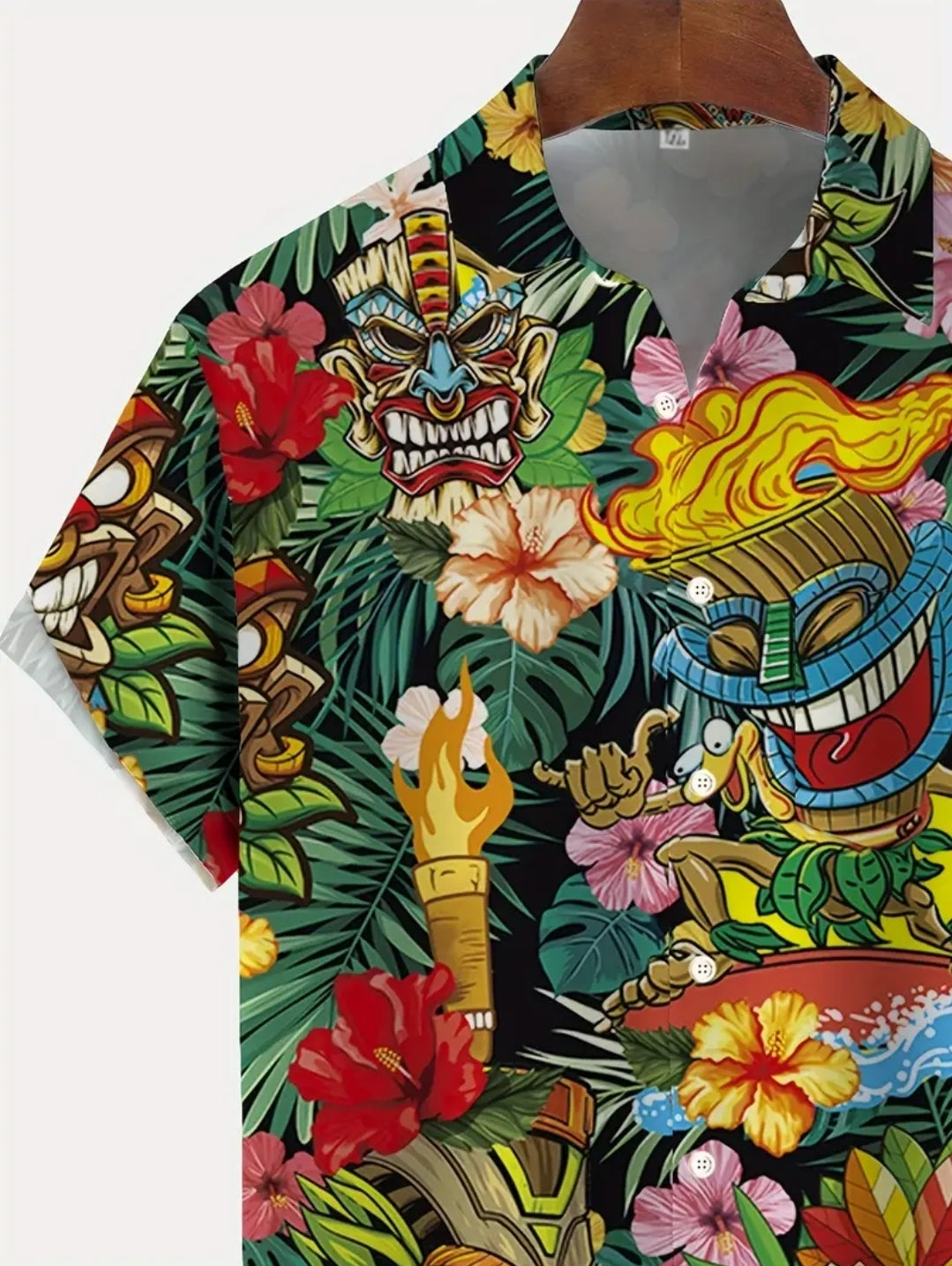 Tiki Print Button Up Shirt