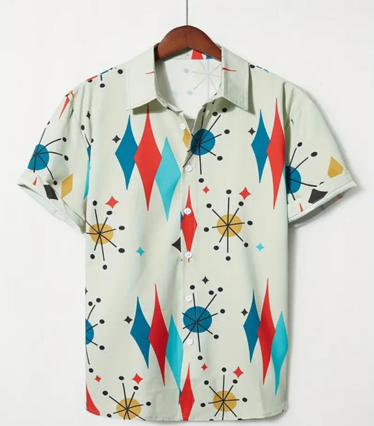 Midcentury Modern Atomic Retro Rockabilly Button Up Shirt