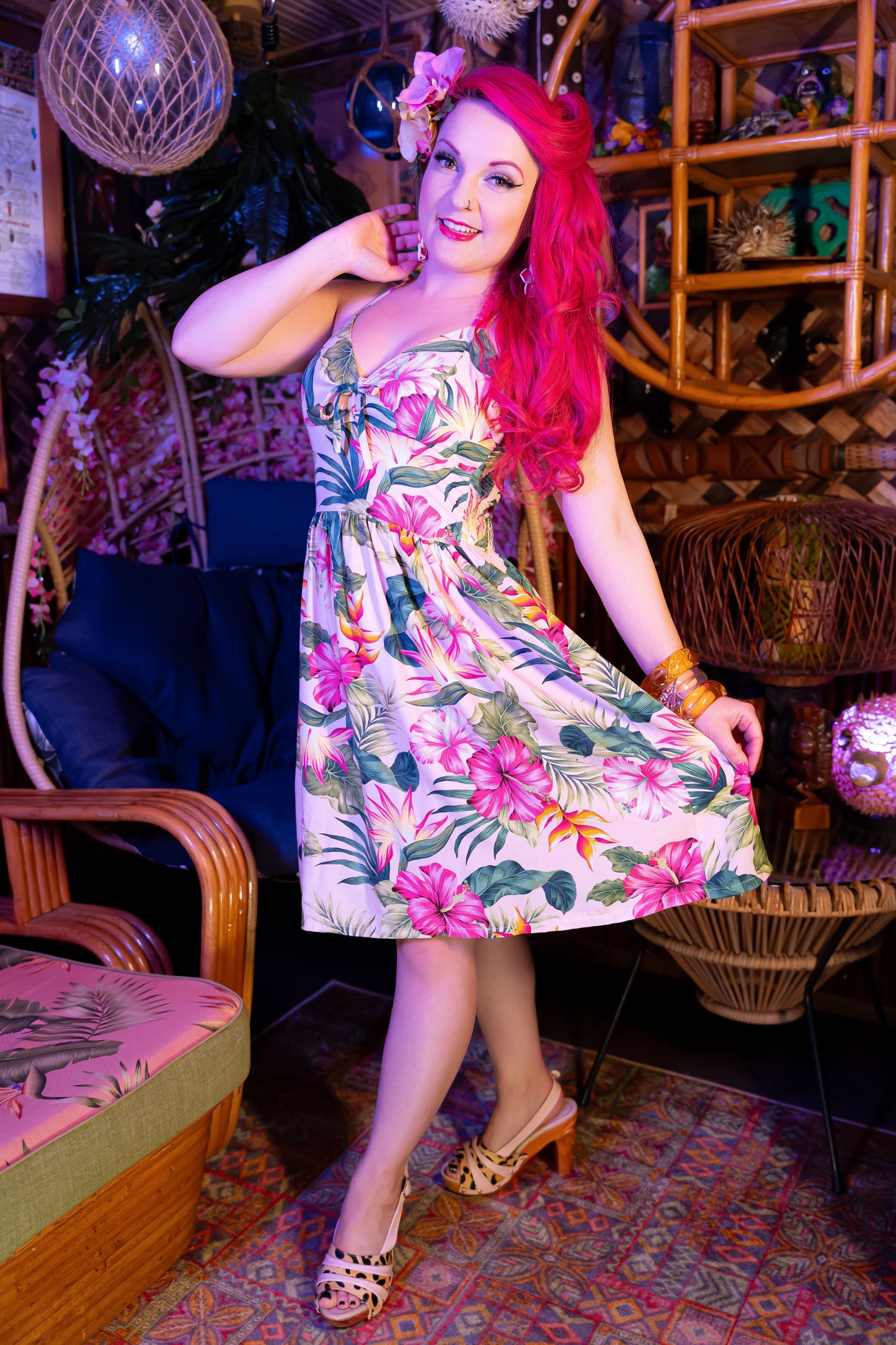 the Rockin' Tiki Shoes - with a Vixen Pink Leather and Leopard Slingback