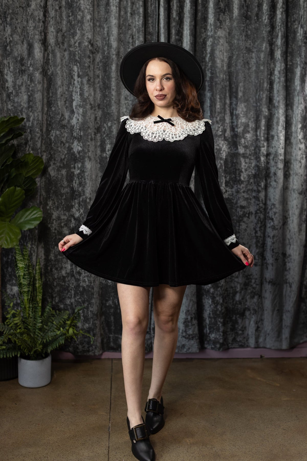ELORA - Velvet mini dress with collar - READY TO SHIP