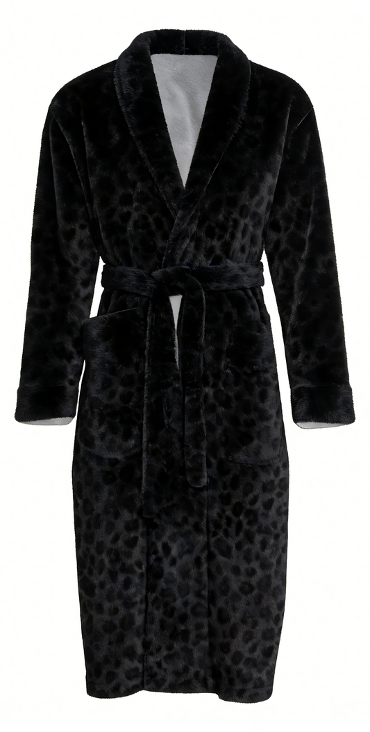 Fleece Robe - Black Leopard - Ready to Ship