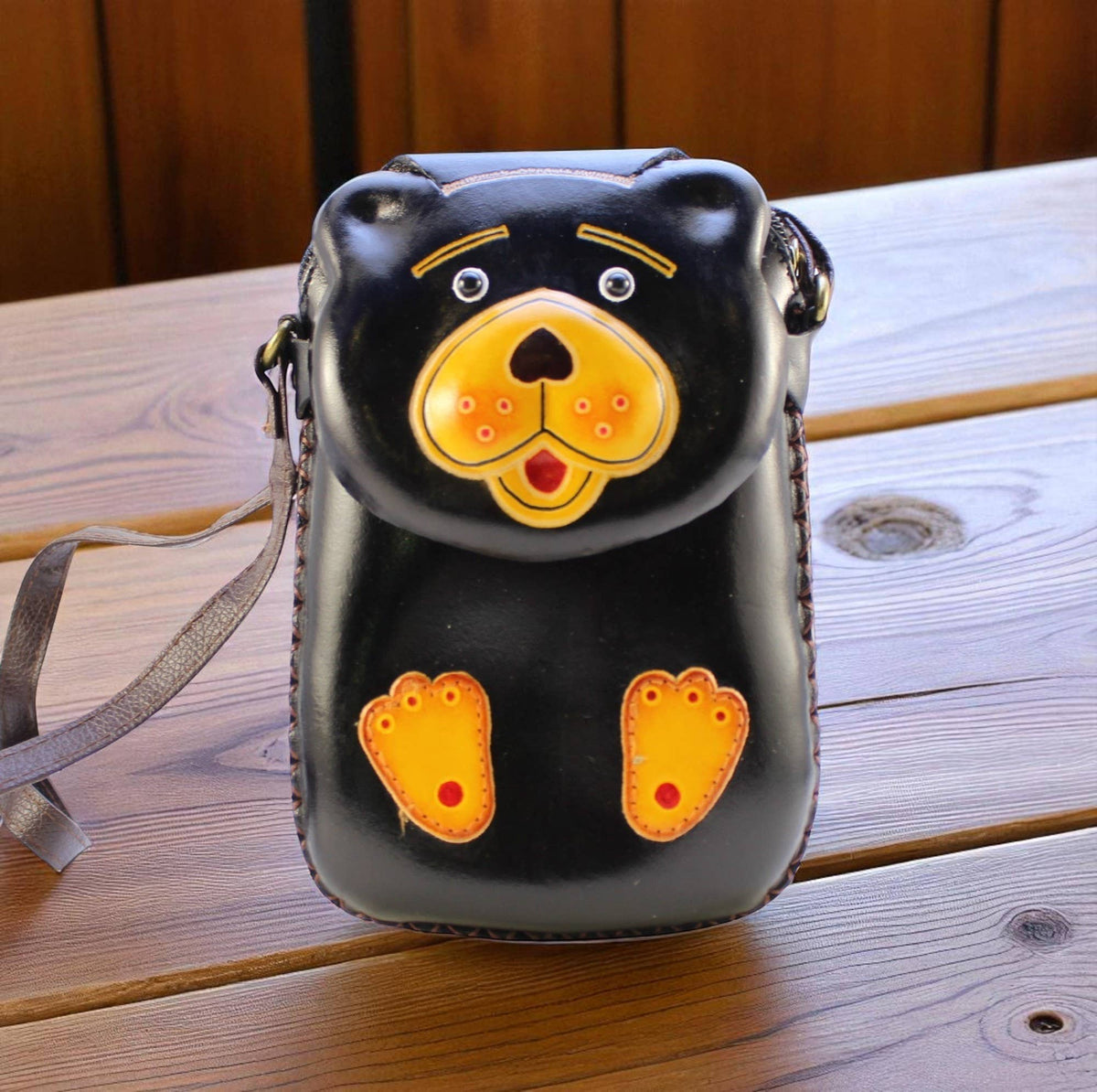 Sunflower Handmade leather inc - Leather Black Bear Rectangle Purse handbag purse Crossbody