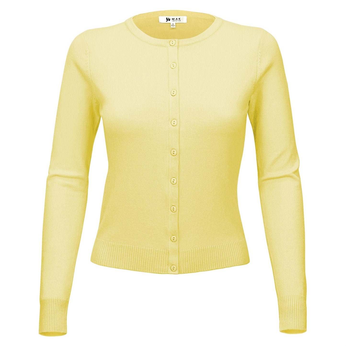 Mak - Women's Long Sleeve Crewneck Knit Cardigan Sweater MK0179: WHITE / S