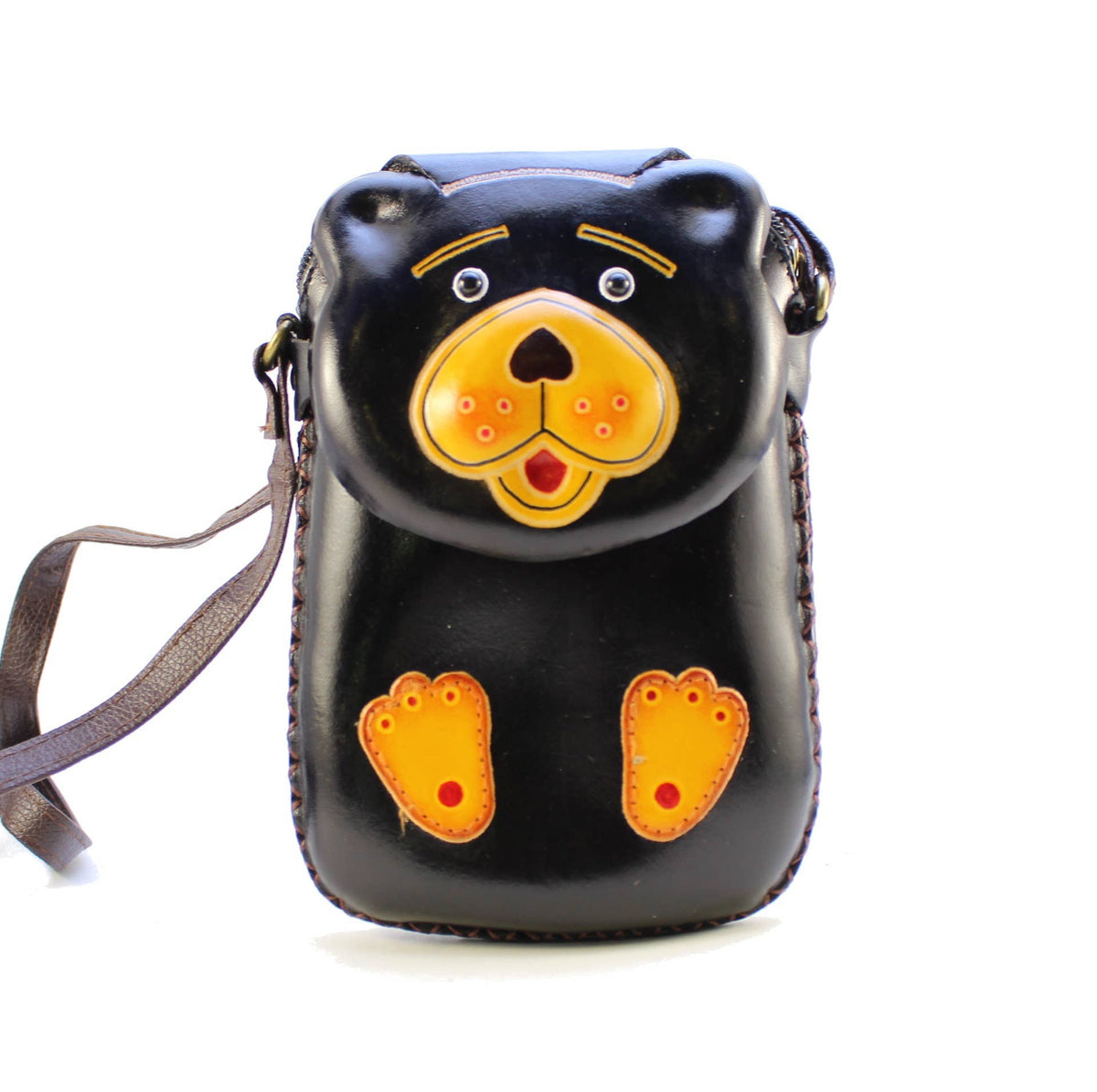 Sunflower Handmade leather inc - Leather Black Bear Rectangle Purse handbag purse Crossbody