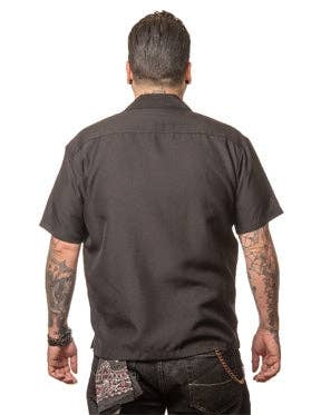 Leopard Panel Bowling Shirt in Black by Steady Clothing