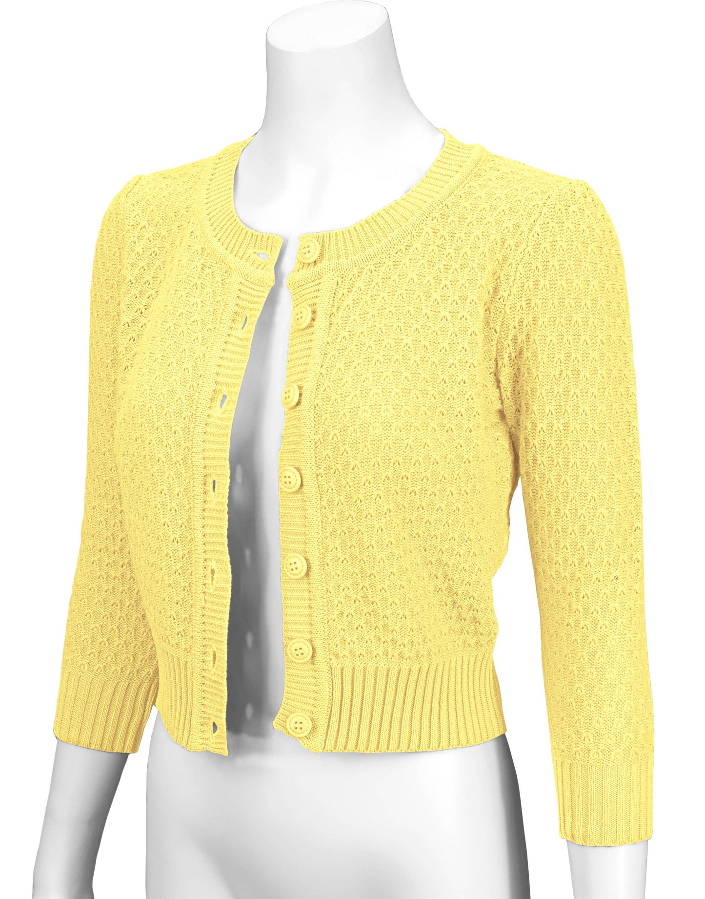 Mak - 3/4 Sleeve Crewneck Knit Cropped Cardigan Sweater MK3514: OATMEAL / XL