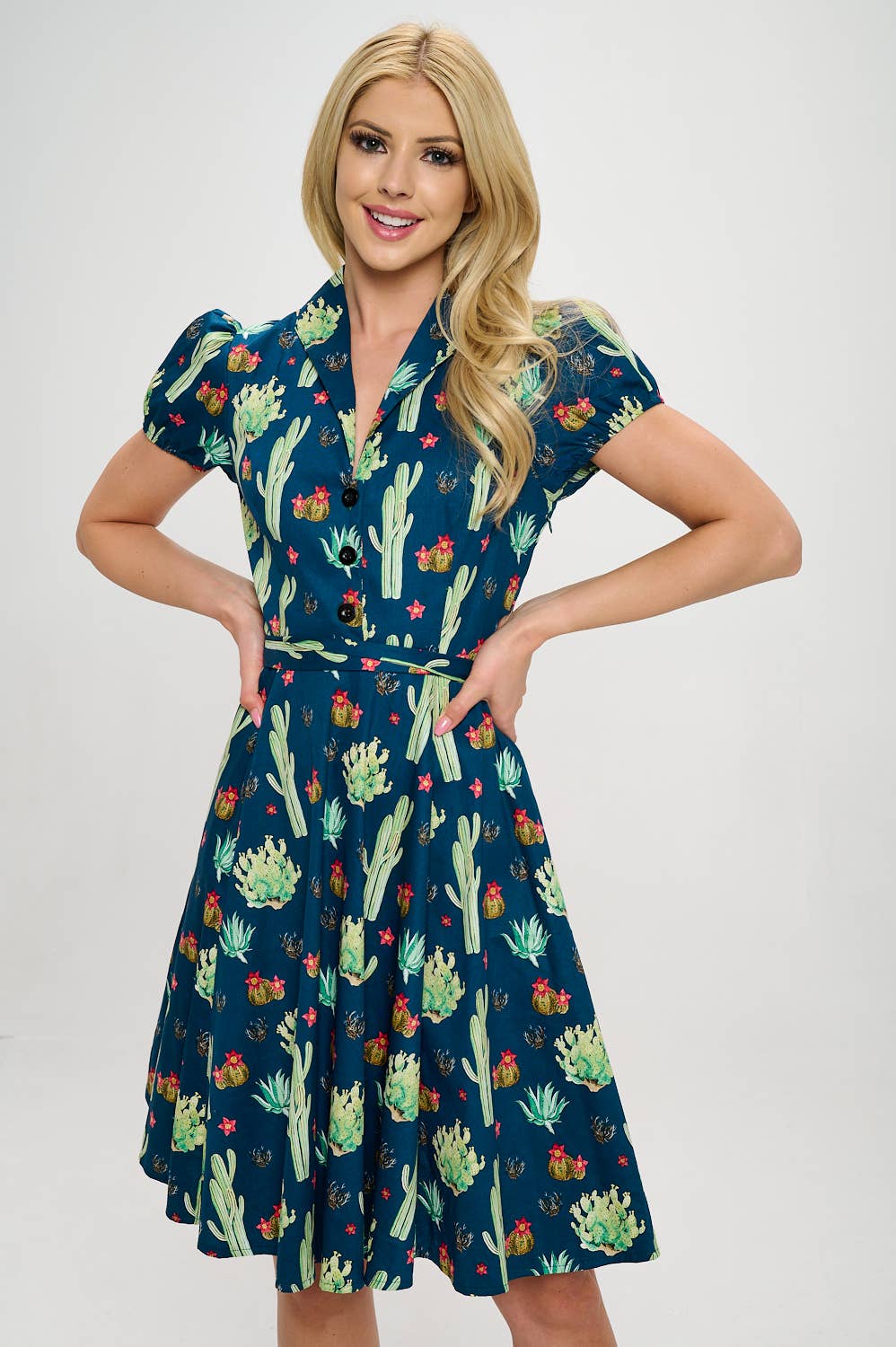 LA Soul - Retro Cactus Fit and Flare Plus size Dress: 3X