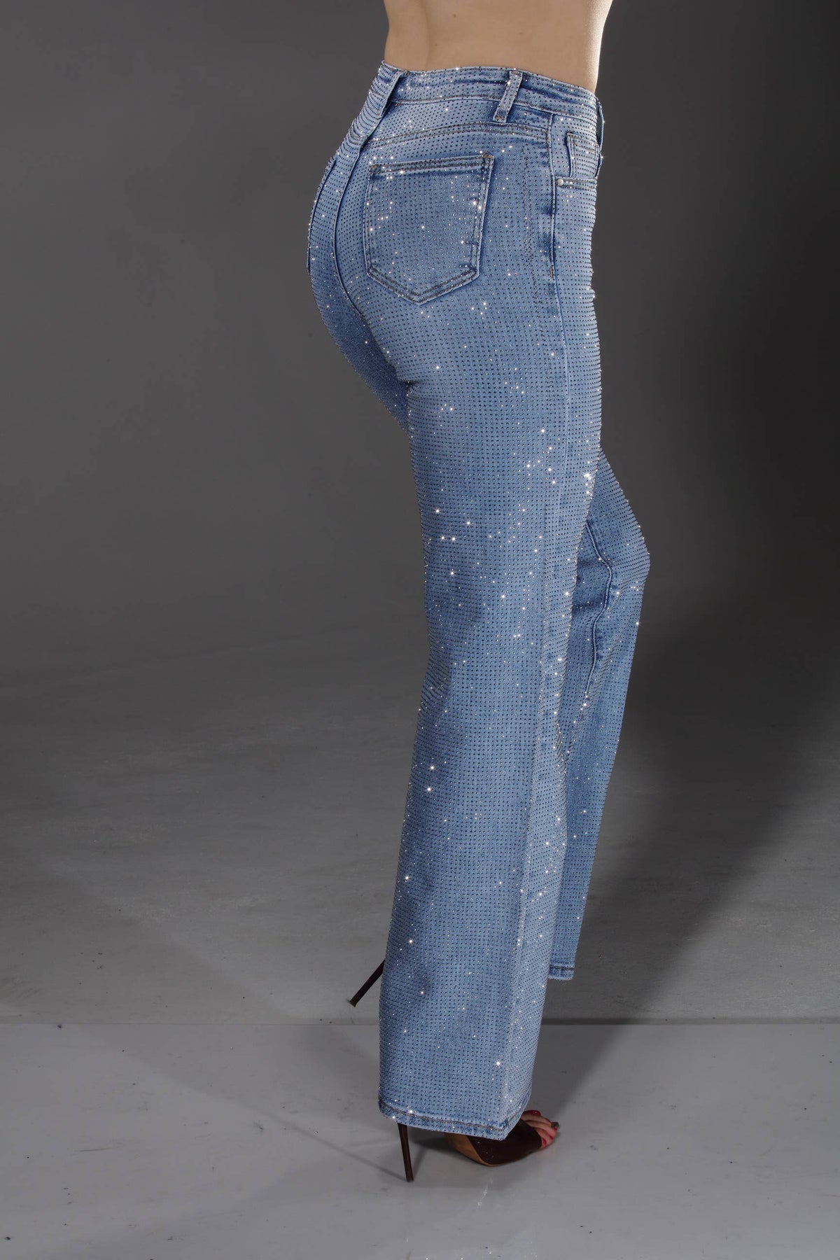 Nina Rossi Jeans - NR3611 light blue full stone embellished 5 pockets jeans : S