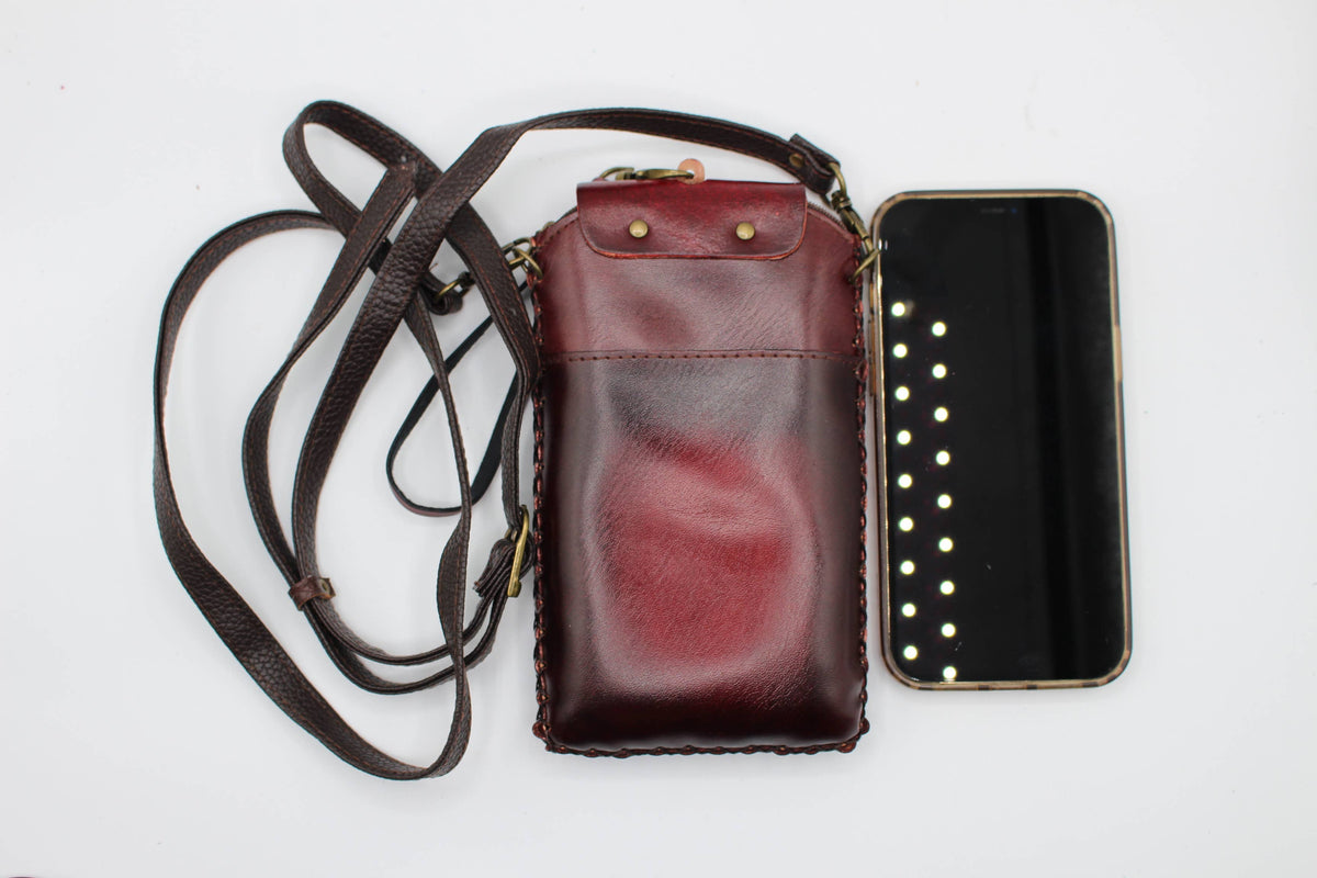 Sunflower Handmade leather inc - Owl Handmade Leather Cell Phone Case: Red