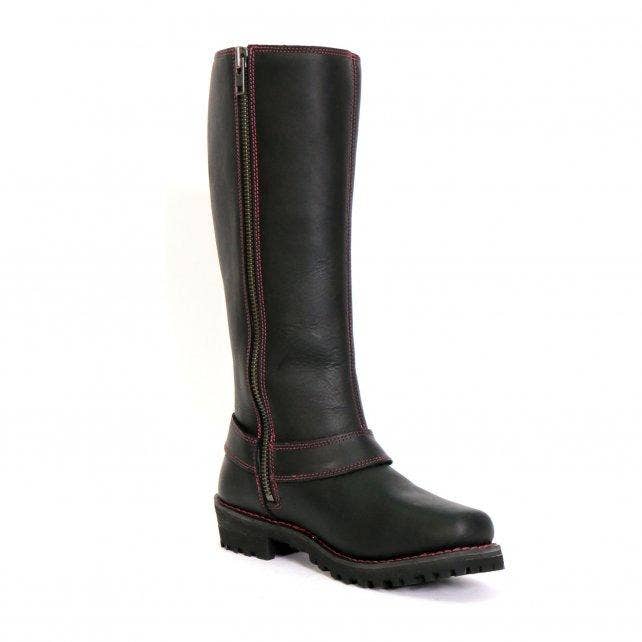 Hot Leathers - Hot Leathers BTL1006 Ladies 14-inch Black Knee-High Leather Boots with Side Zipper Entry: BLK/PNK / 7