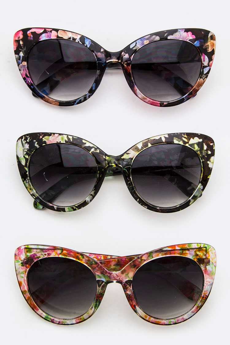LA Jewelry Plaza - Floral Pattern Cat Eye Sunglasses