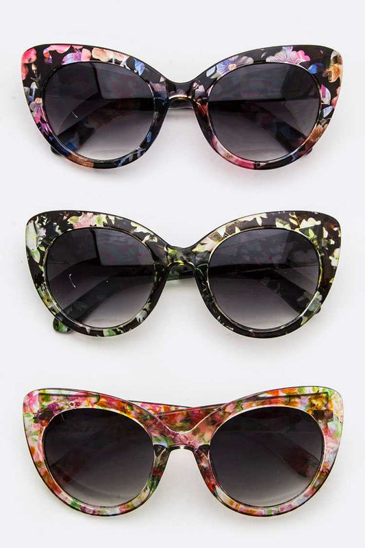 LA Jewelry Plaza - Floral Pattern Cat Eye Sunglasses