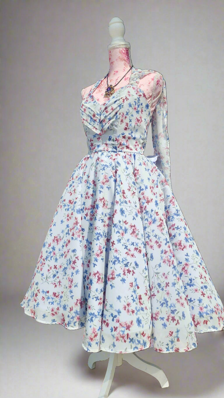 1950's vintage floral Chiffon Party Dress