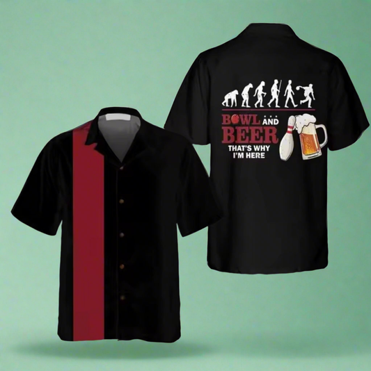 Bowl and Beer That's why I'm Here Button up bowling shirt 
