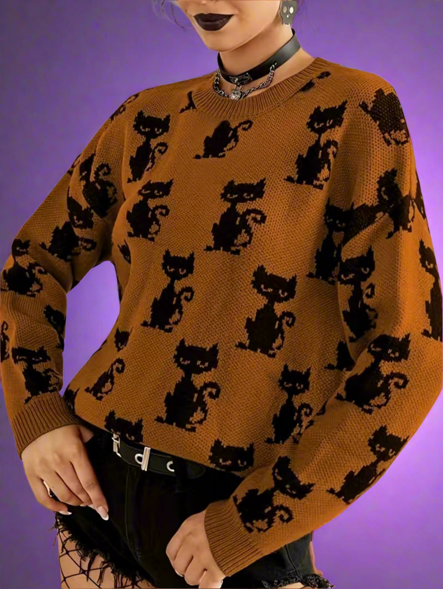 Black Cat Crew Neck Sweater