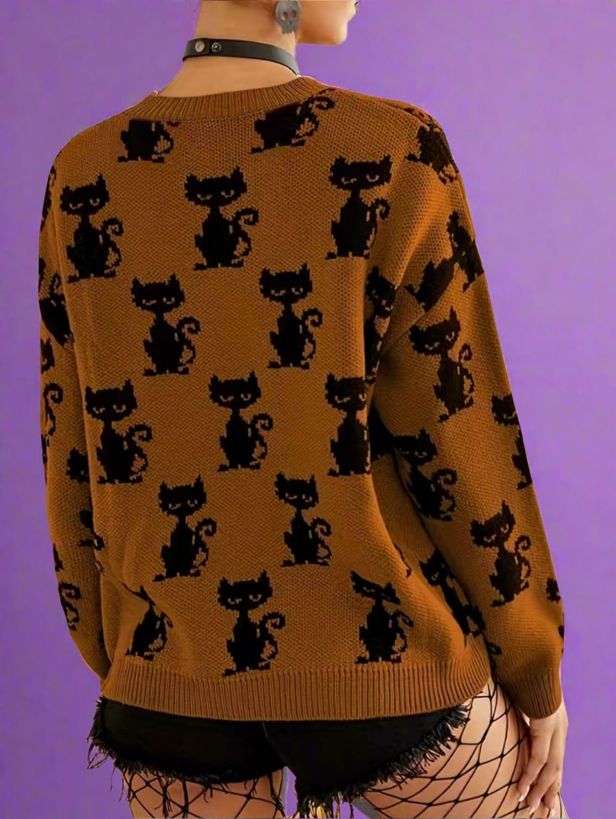 Black Cat Crew Neck Sweater