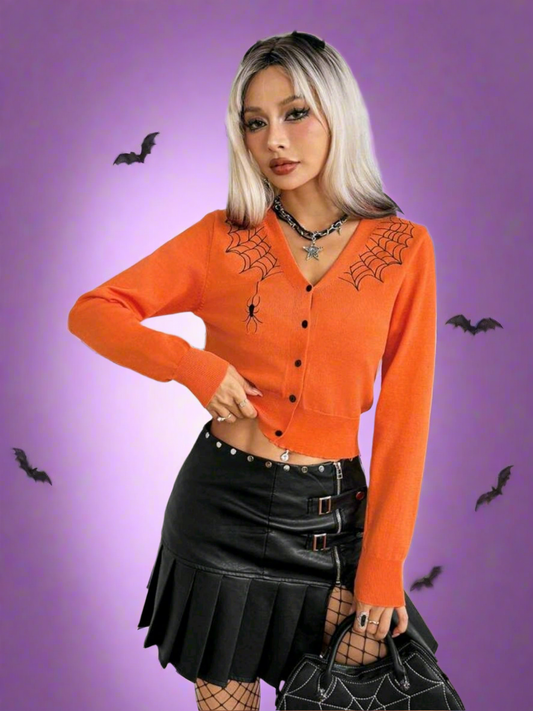 Spiderweb Orange Cardigan