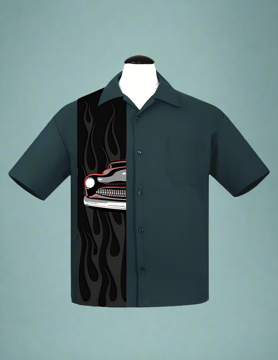 Merc Flame Panel Bowling Shirt by Steady Clothing