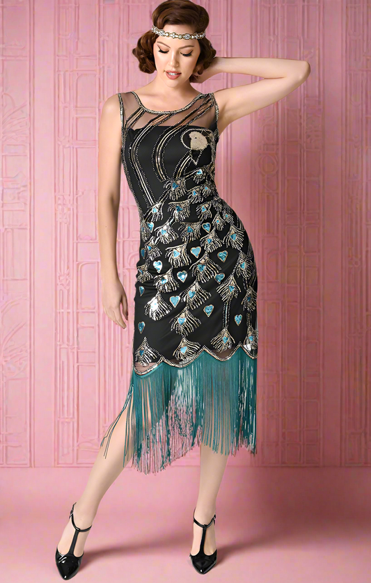 Art Deco 1920's Peacock Flapper dress by Unique Vintage