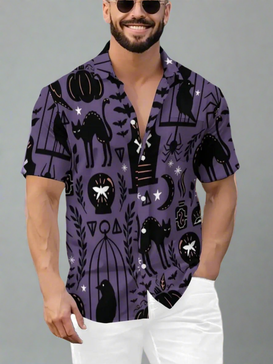Halloween Black Cat Button Up Shirt