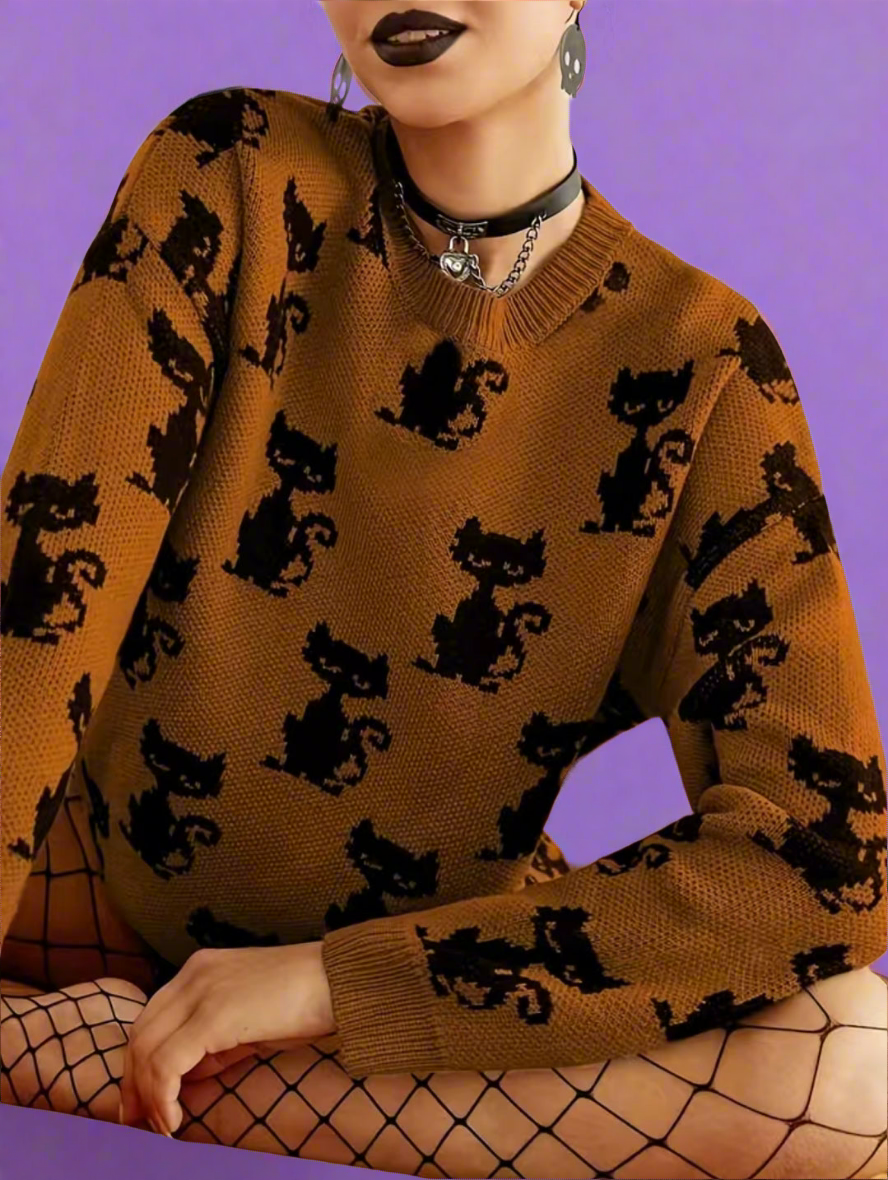 Black Cat Crew Neck Sweater