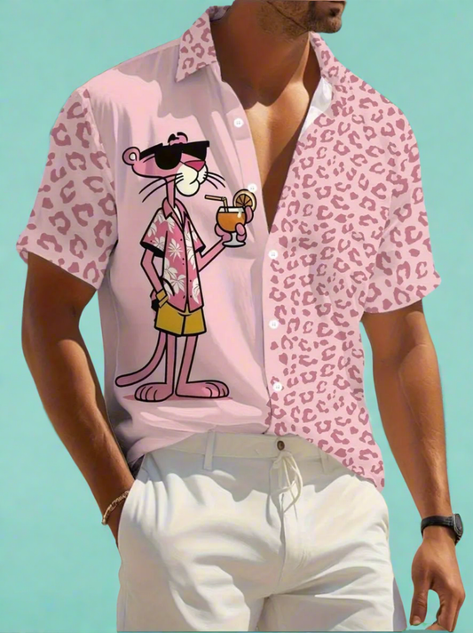 Pink Panther Leopard Print Button Up Shirt
