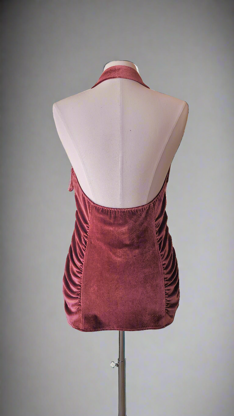 Dusty Rose Velvet Ruched 1950's Marilyn Inspired Pinup Swimsuit