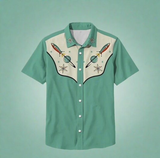 Retro Rocket Button Up Shirt