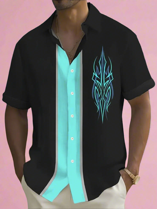 Black and Teal button up rockabilly pinstripe retro shirt