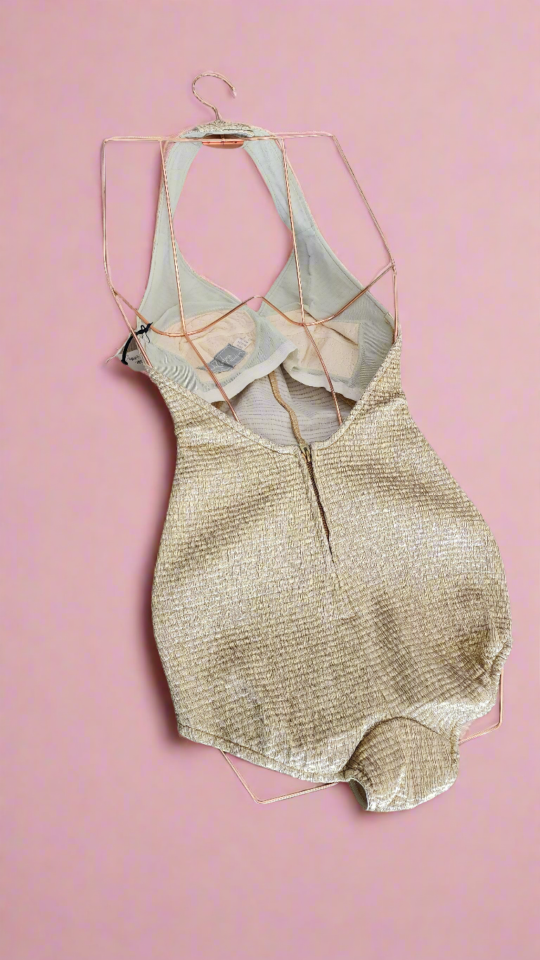 1950s Rare Haute Couture Vintage Lamé Gold Swimsuit