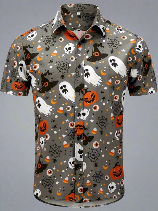 Halloween Spooky Ghost Button Up Shirt