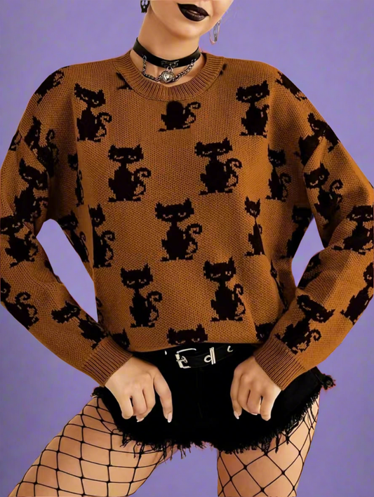 Black Cat Crew Neck Sweater