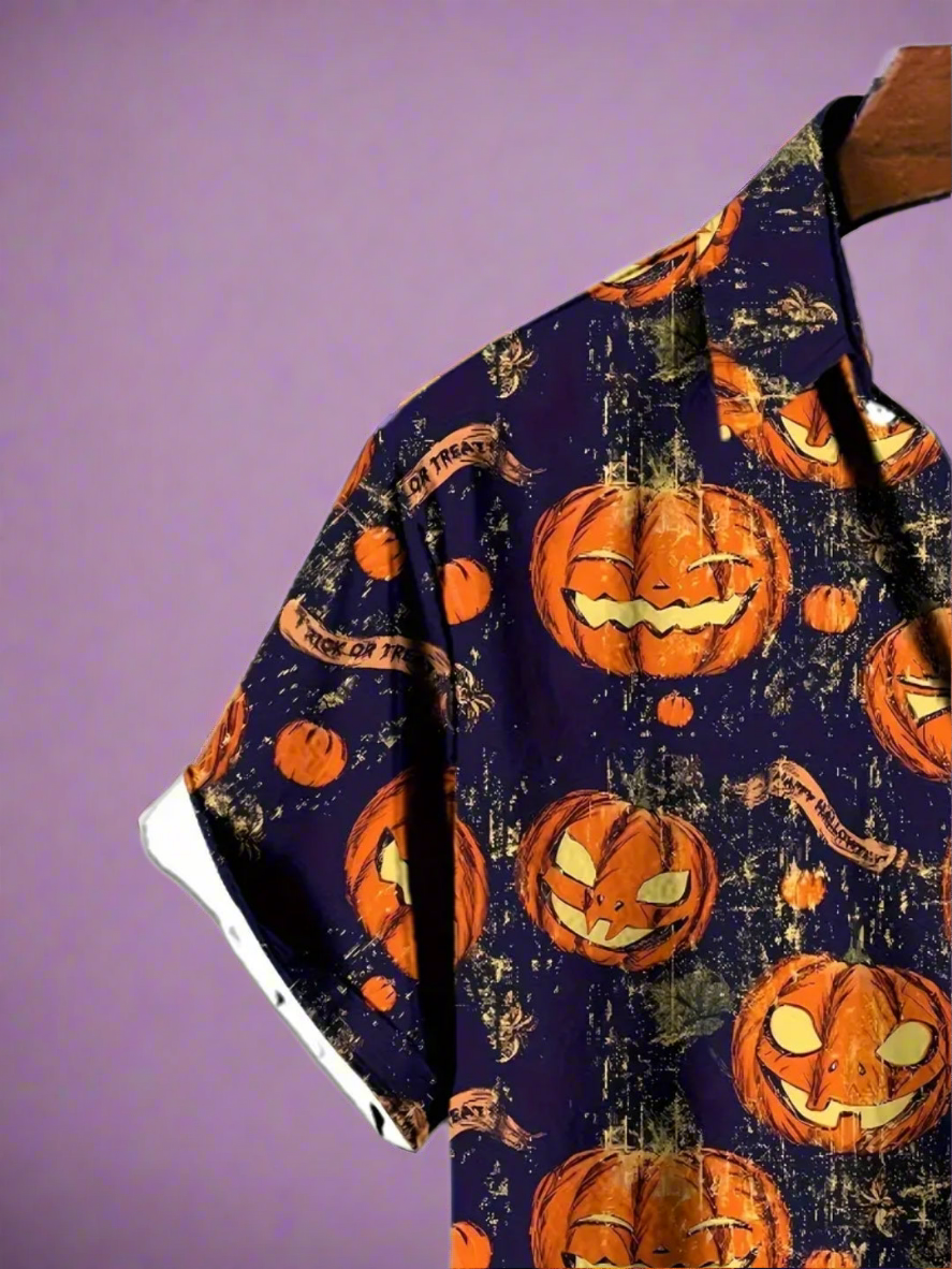 Jack O Lantern Pumpkin Halloween Button Up Shirt