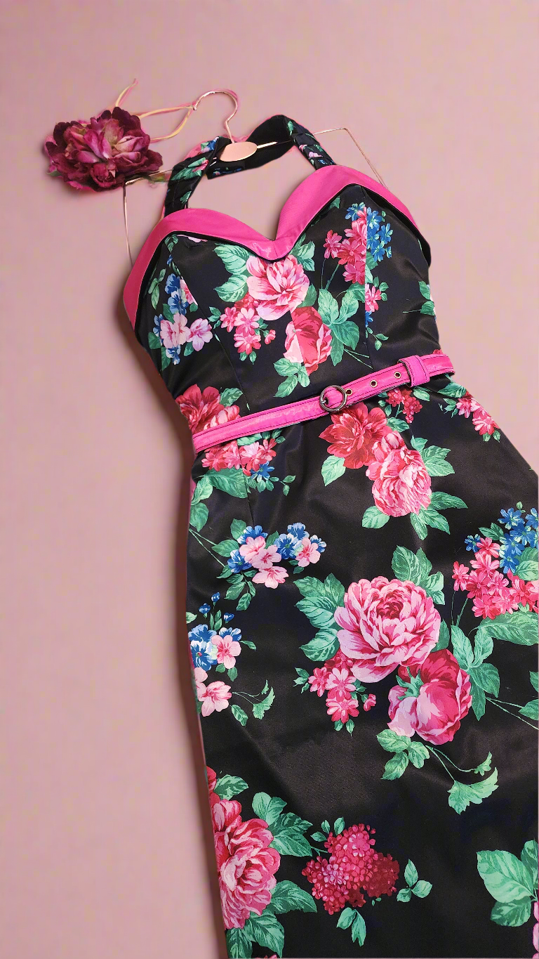 Floral Satin Wiggle Dress by Hollyville