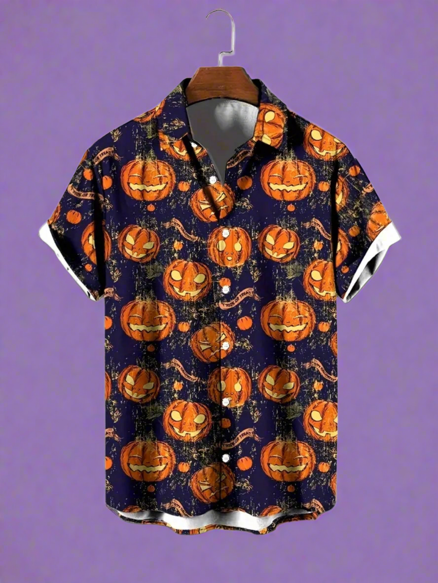 Jack O Lantern Pumpkin Halloween Button Up Shirt