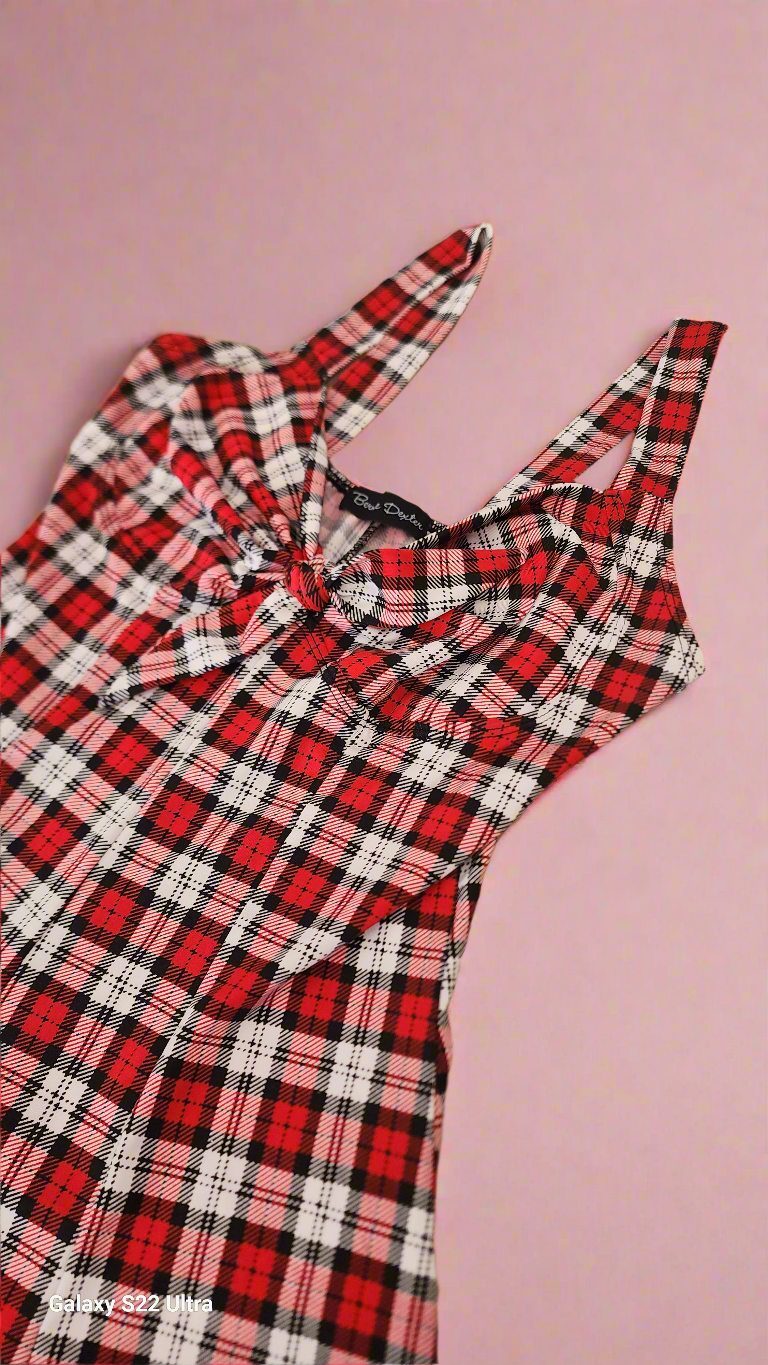 Retro Plaid Red White and Black Pinup Romper