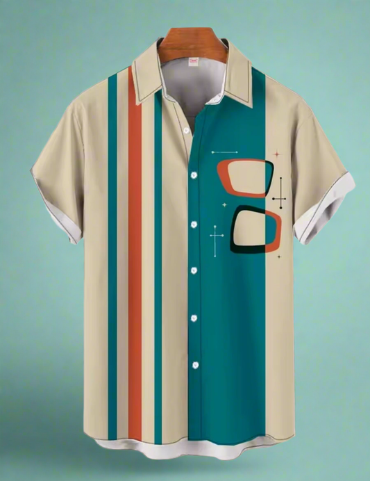 Midcentury Modern Atomic Retro Rockabilly Button Up Shirt