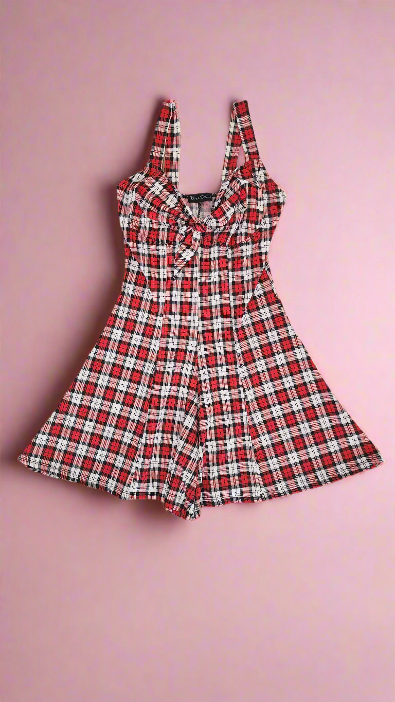 Retro Plaid Red White and Black Pinup Romper